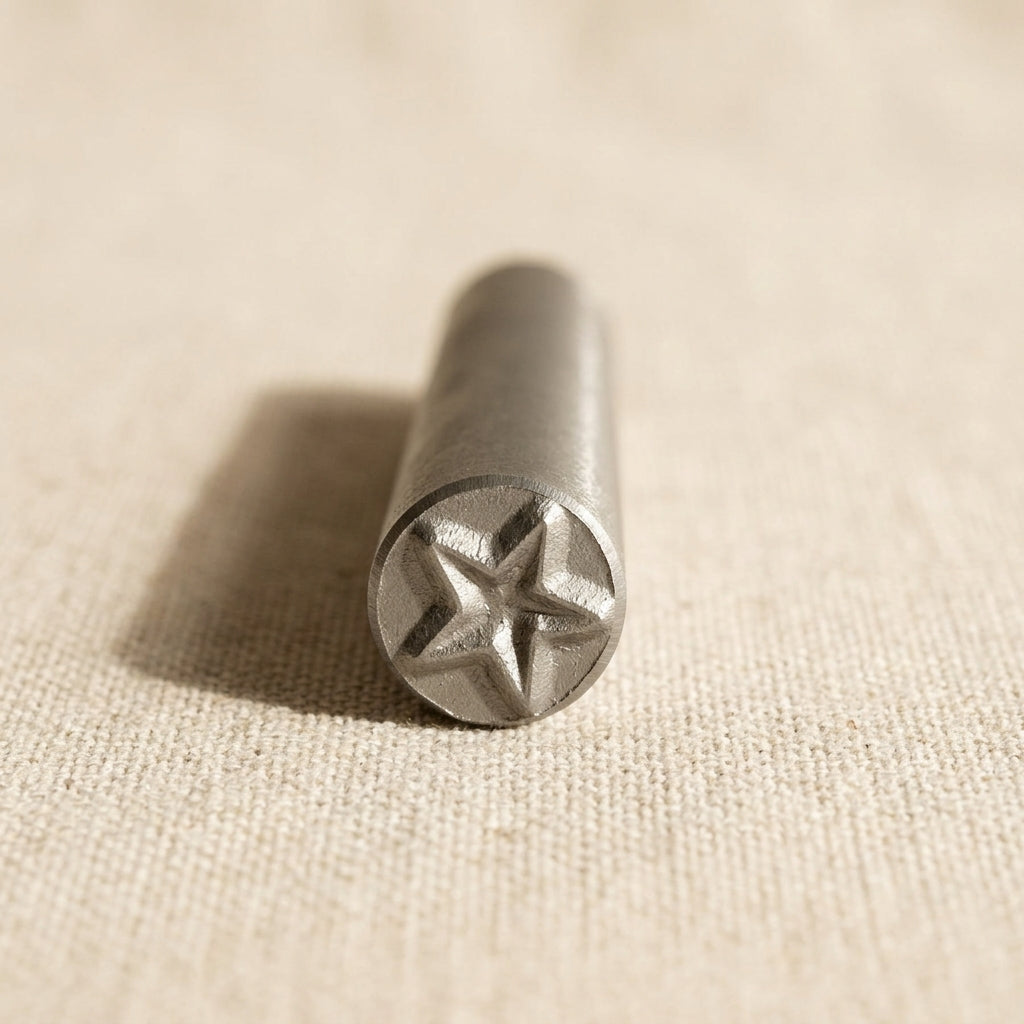 Close-up of steel star punch tip showing sharp, precise cutting edge for jewellery making