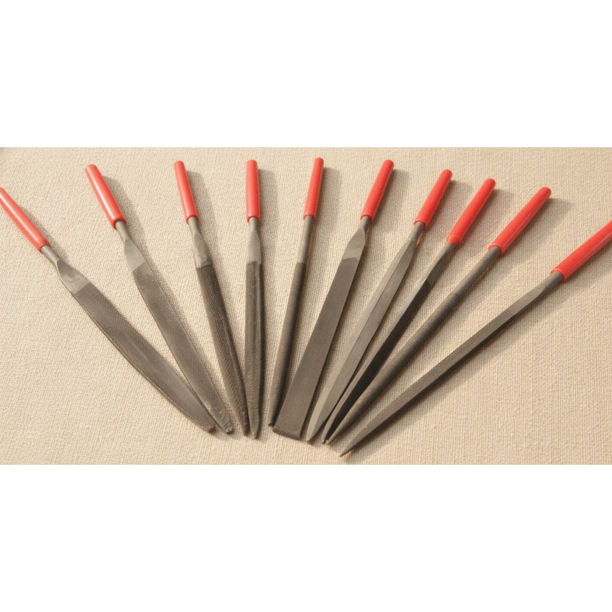 10-Piece Bearing Steel Needle File Set, 140mm, with Soft-Grip Handles in Pouch