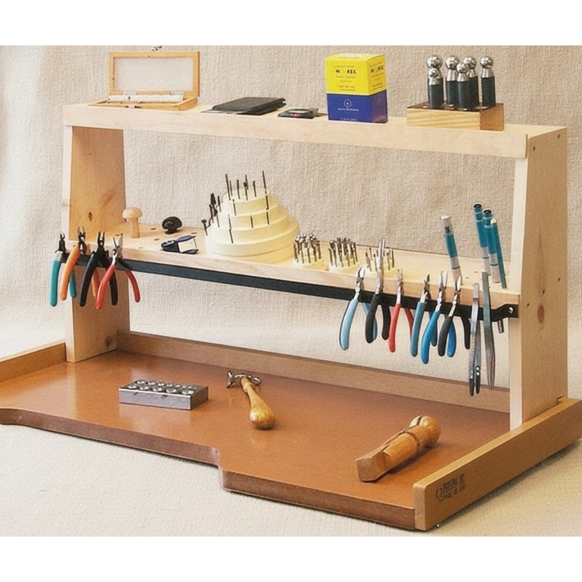 Jeweller's Wooden Benchtop Shelf and Tool Organiser, 35-inch / 890 mm