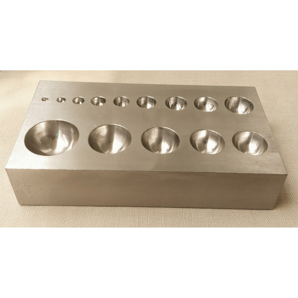Flat Steel Dapping Block with 14 Half-Sphere Depressions, 125 x 65 mm