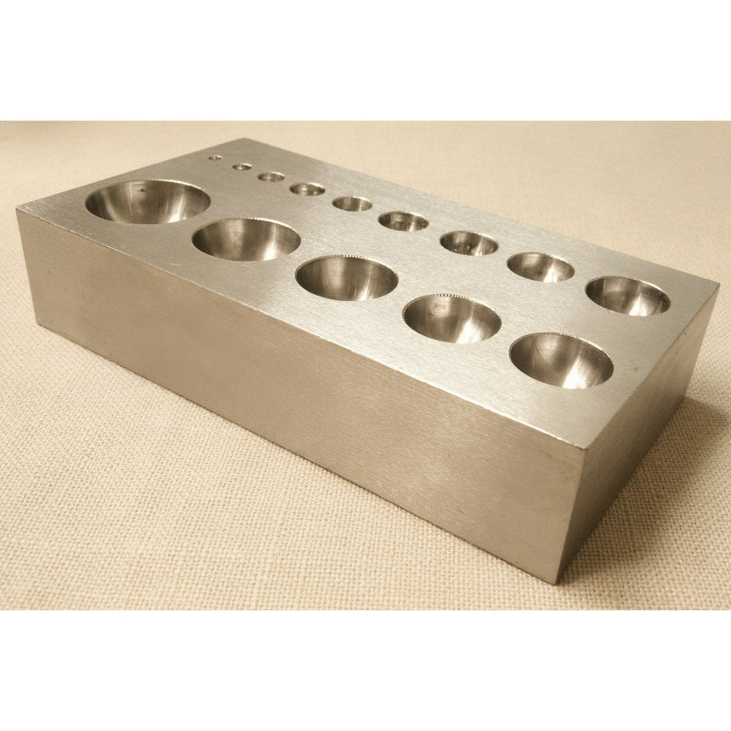 Flat Steel Dapping Block with 14 Half-Sphere Depressions, 125 x 65 mm
