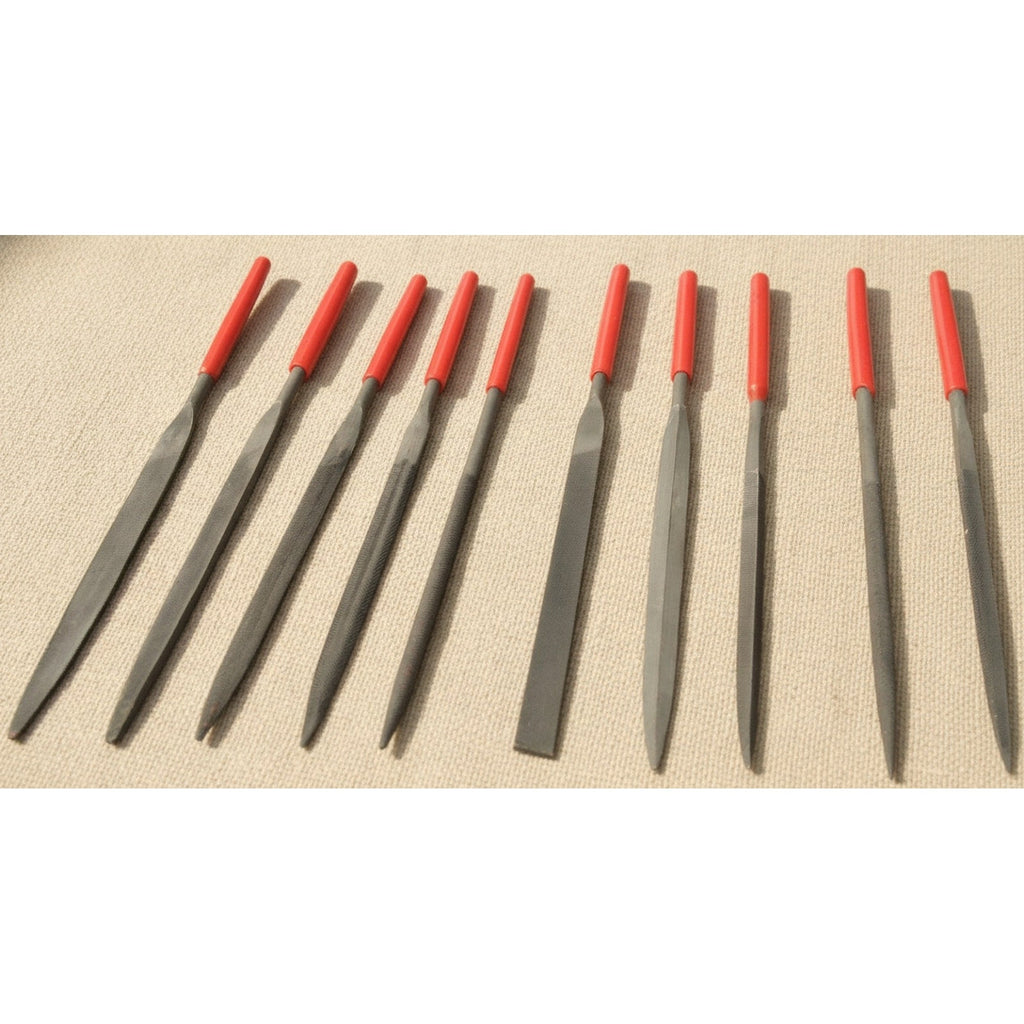 10-Piece Bearing Steel Needle File Set, 140mm, with Soft-Grip Handles in Pouch