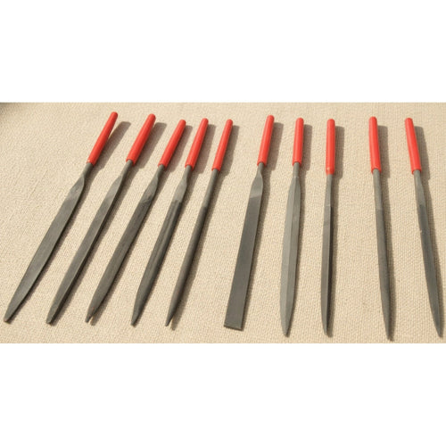 10-Piece Bearing Steel Needle File Set, 140mm, with Soft-Grip Handles in Pouch