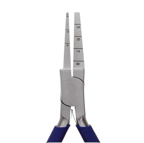 Close-up of square jaws on stainless steel loop-forming jewellery pliers showing 2-8mm capability