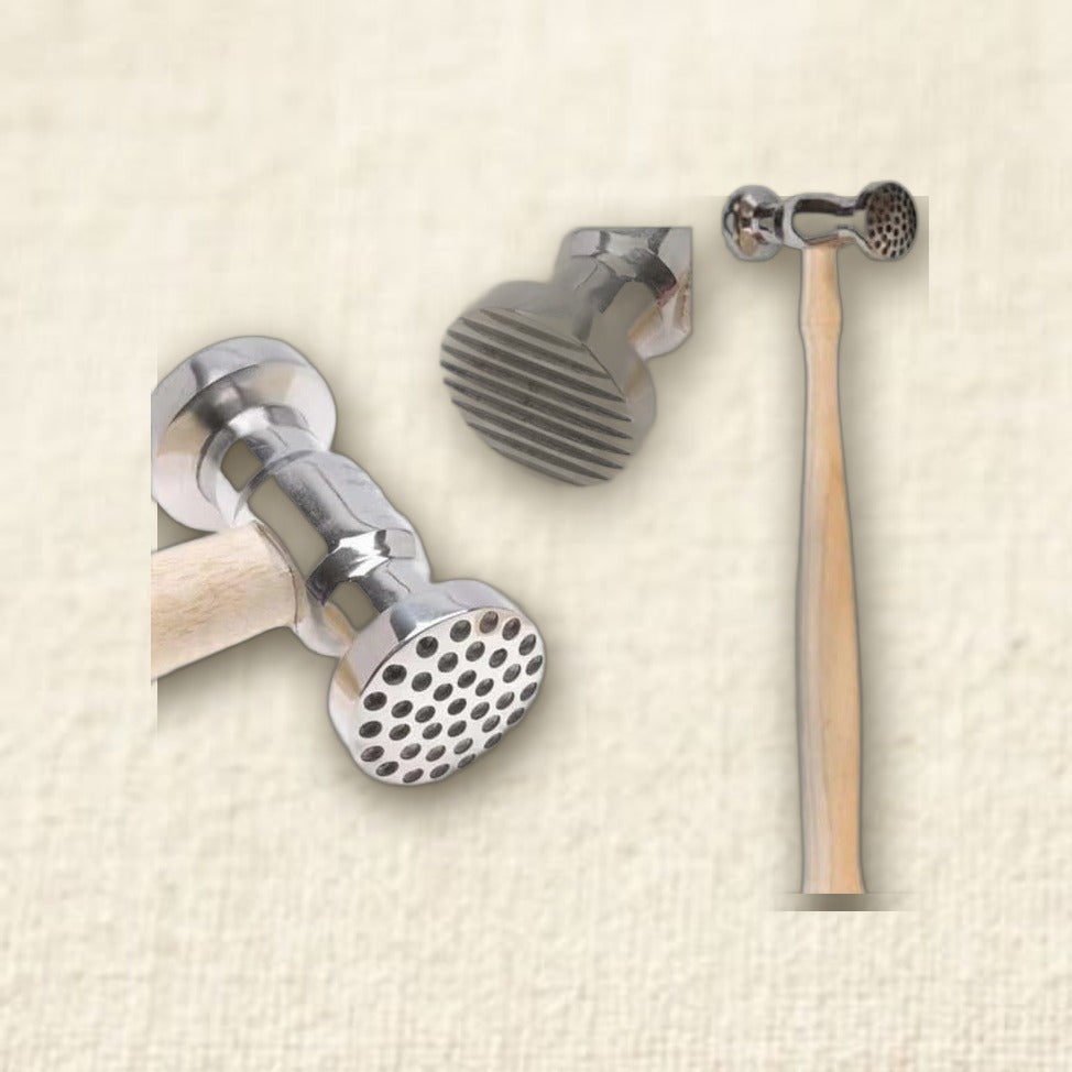 Texturing Hammer with Wooden Handle, Narrow Stripe and Dimples Pattern, Metal Jewellery Making and Designing Tool