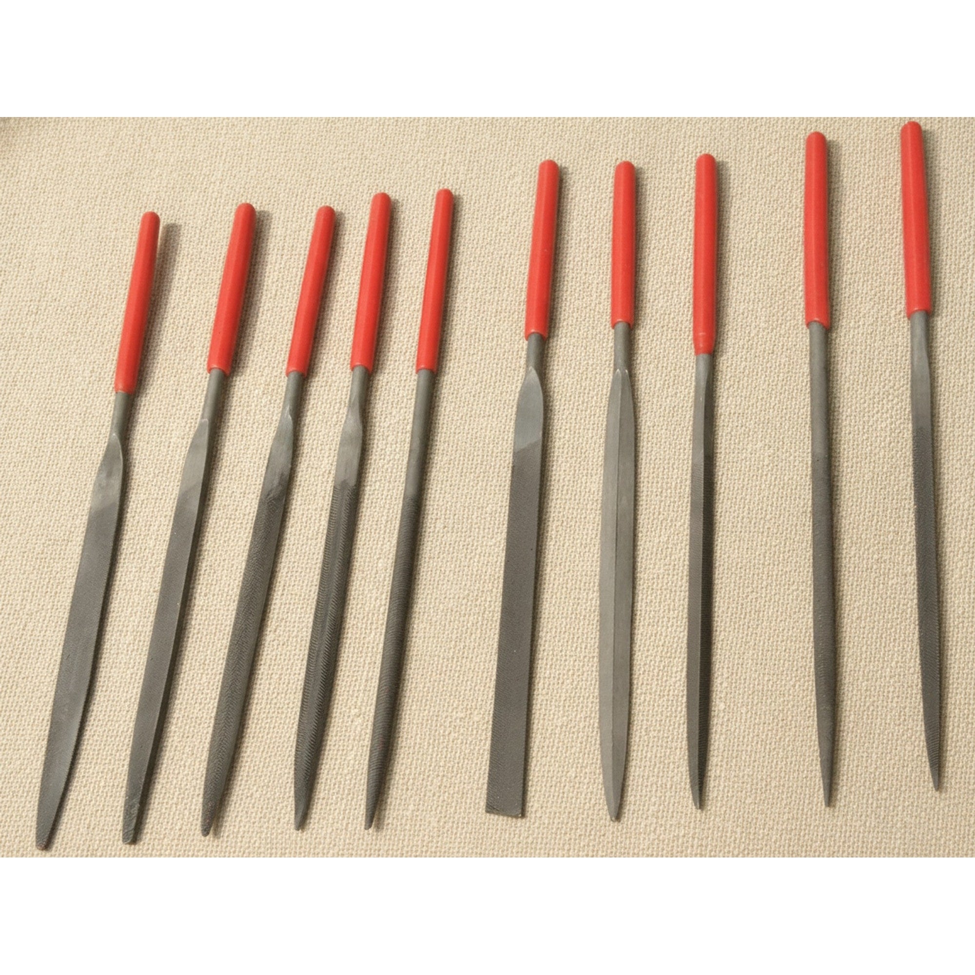 10-Piece Bearing Steel Needle File Set, 140mm, with Soft-Grip Handles in Pouch