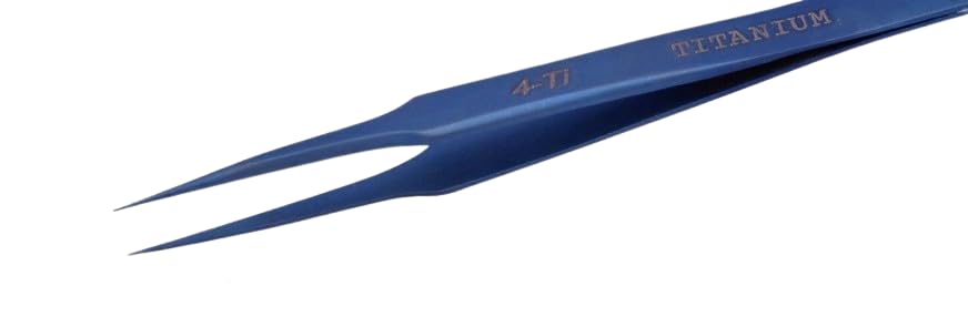 Close-up of titanium tip detail on 120mm anti-magnetic precision tweezers for jewellery repair