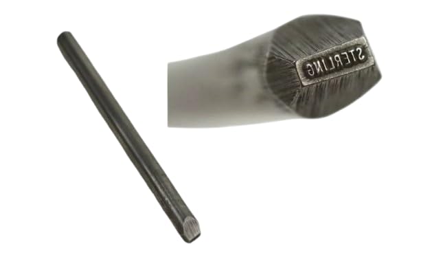 Close-up of the STERLING silver hallmark stamp punch bar's straight edge and striking surface.
