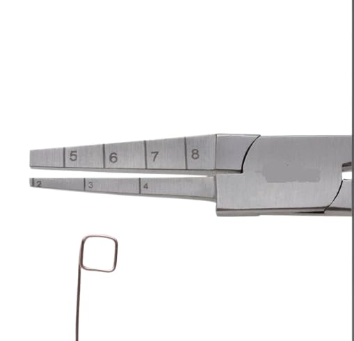 Close-up showing the square jaws of the Accu Loop pliers for consistent wire loops.