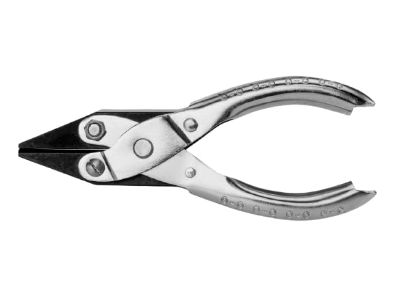Close-up of parallel action jewellery pliers jaws showing smooth, flat, and half-round surfaces.