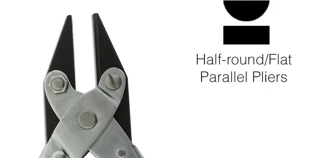 Close-up of the parallel action jaws on these 125mm jewellery pliers, showing their flat and half-round surfaces