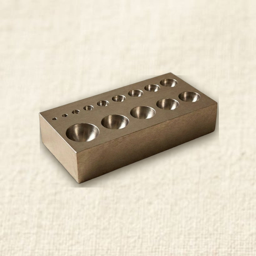 Flat Steel Dapping Block/ Plate, Hardened Steel, Jewellery Making Tool with 14 Half Spheres, 125mm x 65mm x 25mm