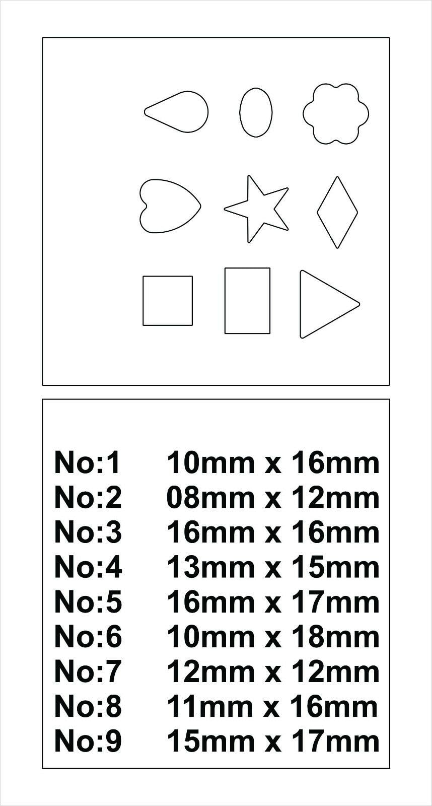 Close-up showing the 9 assorted shaped punches of the steel disc cutter set