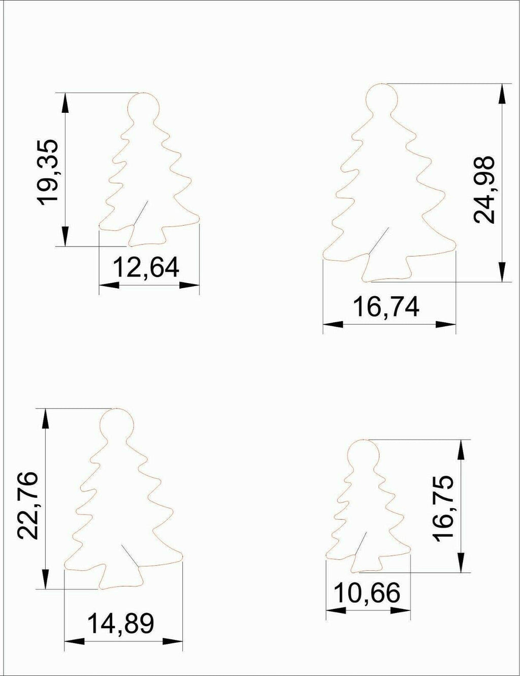 Close-up of the four steel Christmas tree shaped jewellery disc cutters, showing their sharp edges