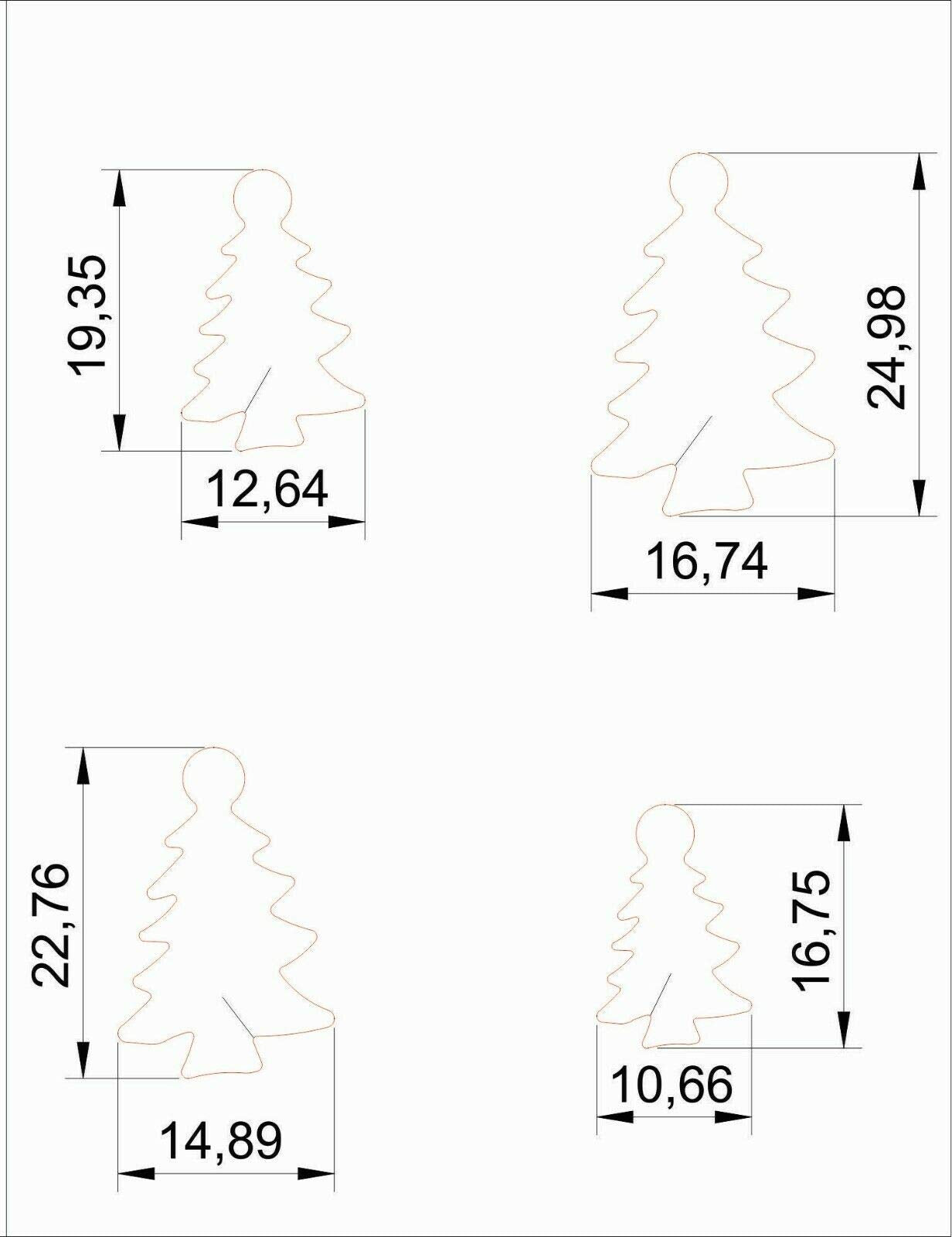 Close-up of the four steel Christmas tree shaped jewellery disc cutters, showing their sharp edges
