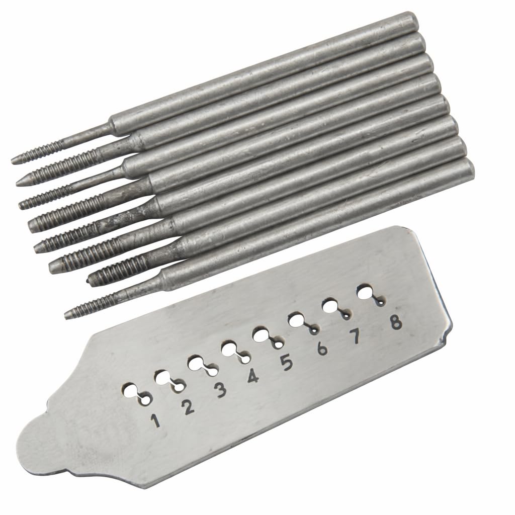 Close-up showing the fine threading taps and dies for watchmaking, with 1.2-1.6mm sizes clearly visible.