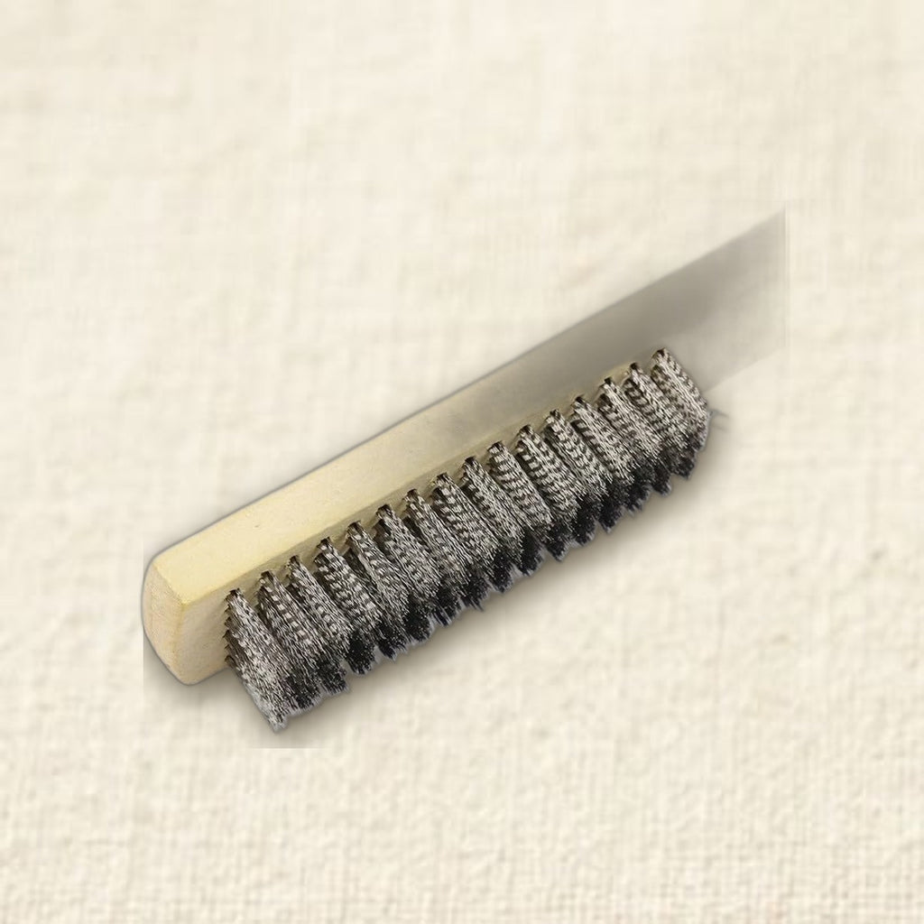 Wooden Handle Steel Wire Brush, 9 Inch Rust Cleaning Tool with 8x18 Rows Steel Bristles for Metal Cleaning