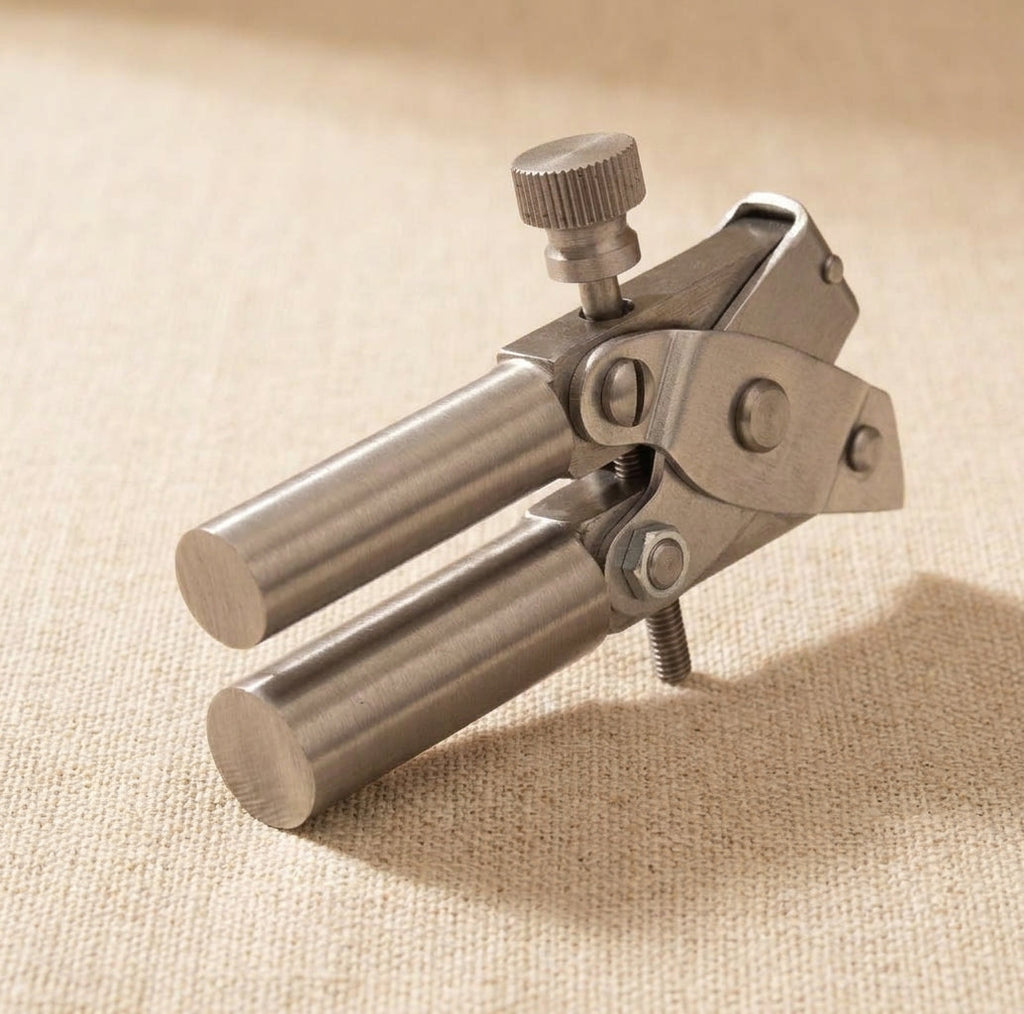 Close-up showing the adjustable jaw stop and side screw on parallel action bail making pliers