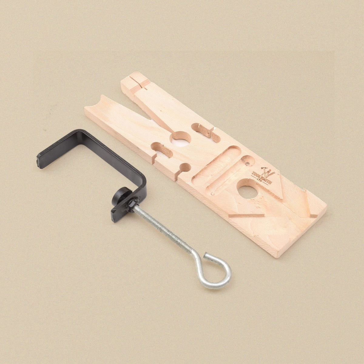 Multi-angled hardwood bench pin with its steel clamp