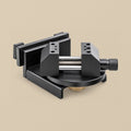 Toolsmith jewellery bench vice in black powder-coated steel with 360° rotating base, mounting rail and knurled jaw screw