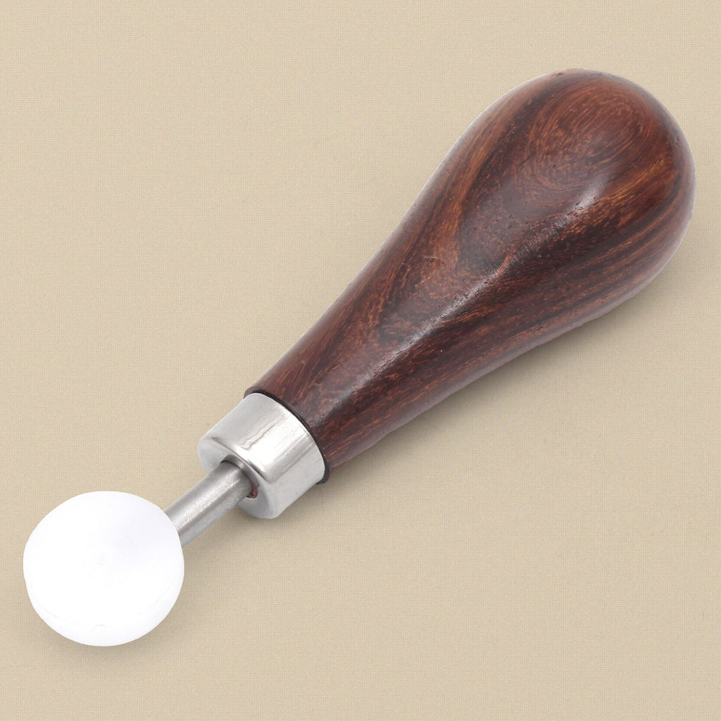 Nylon head bezel pusher with dark hardwood handle