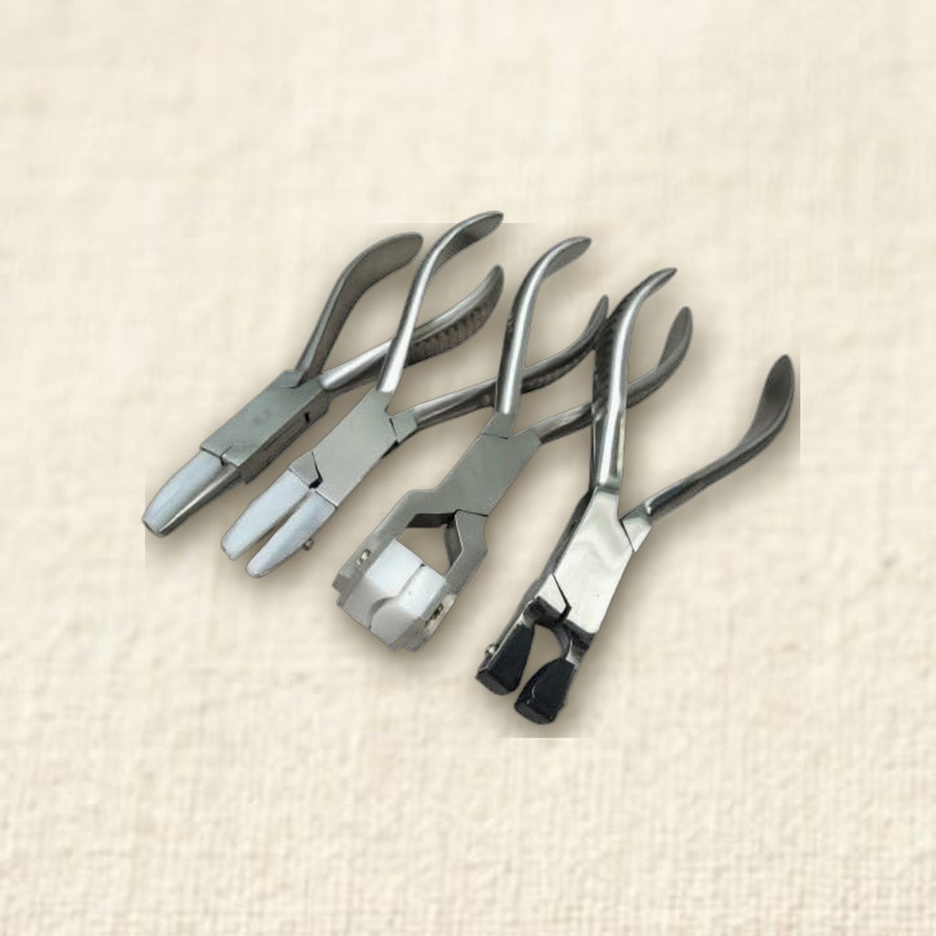 Professional 4-Piece Optical Pliers Set, 5.5-Inch Stainless Steel Round Flat Nylon Curving Compress Tools for Jewellery 