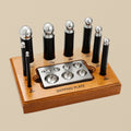 Dapping & Doming Punch Block Set, 8-Piece, 5–27 mm, with Steel Block & Wooden Stand