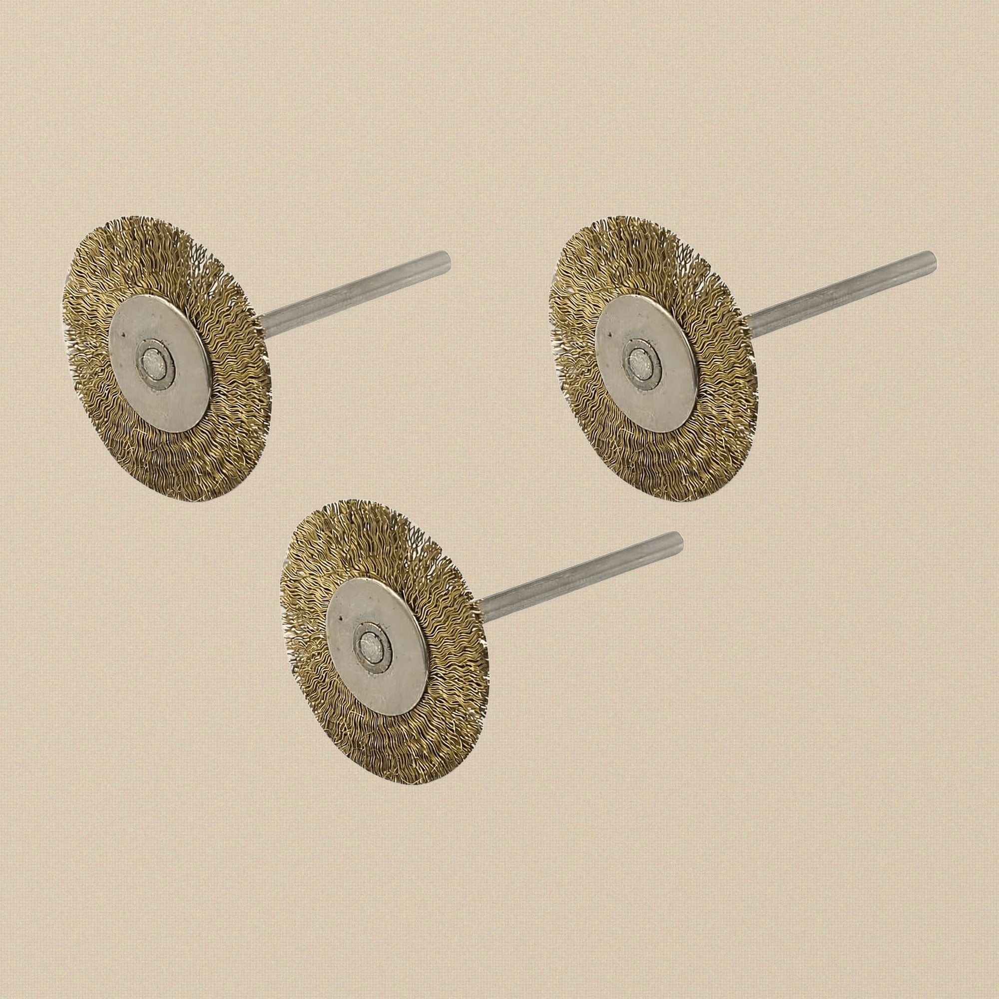 Brass Wire Wheel Brushes, Single Row, 3-Pack, 6 mm Shank, 25 mm Diameter, for Rotary Tools
