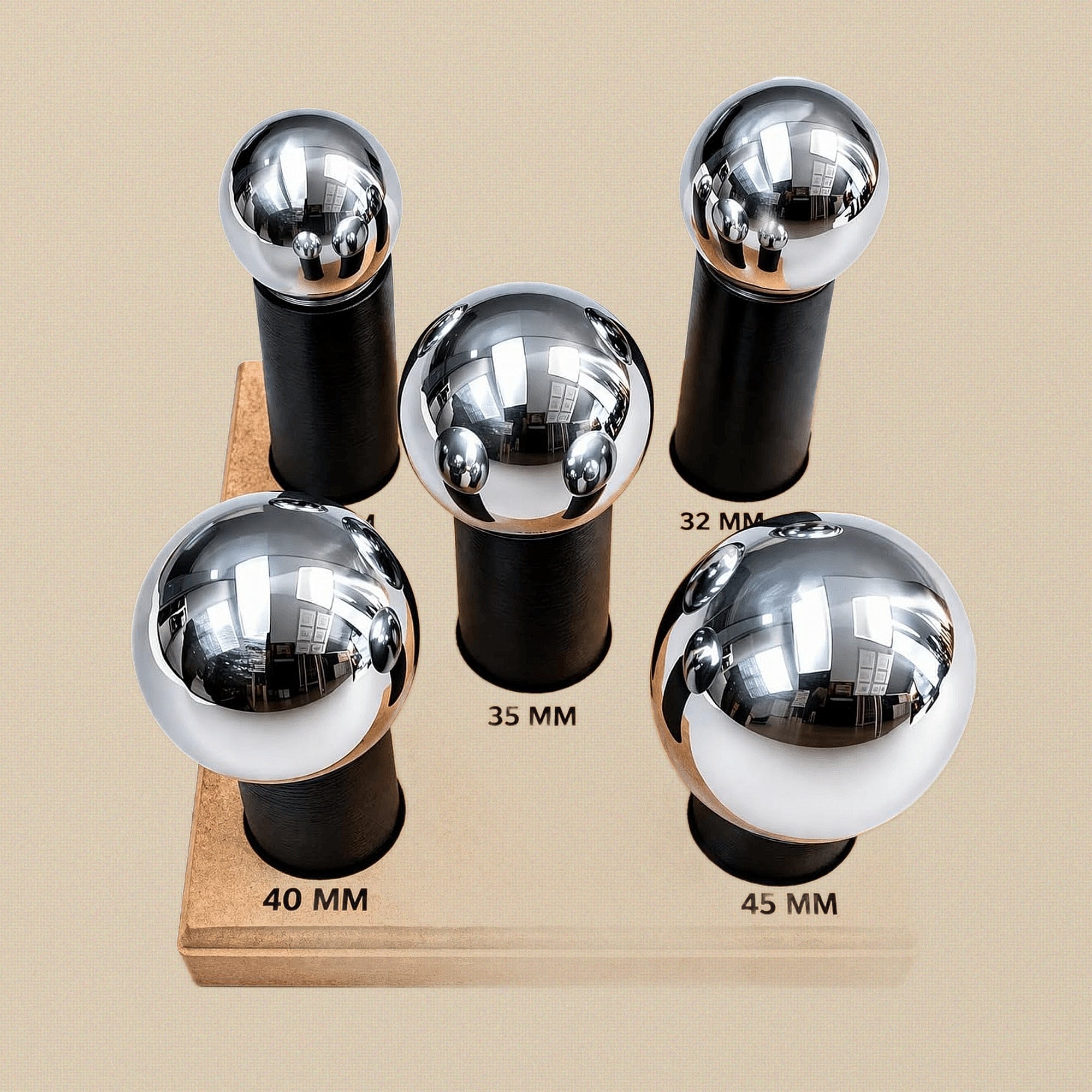 Dapping & Doming Punch Set, 5-Piece, 28–45 mm, with Wooden Stand, for Metal Forming