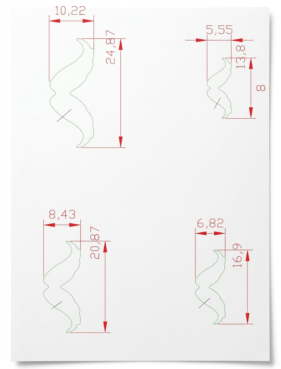 The four hardened steel punches showing the sharp cutting ends and beveled striking ends.