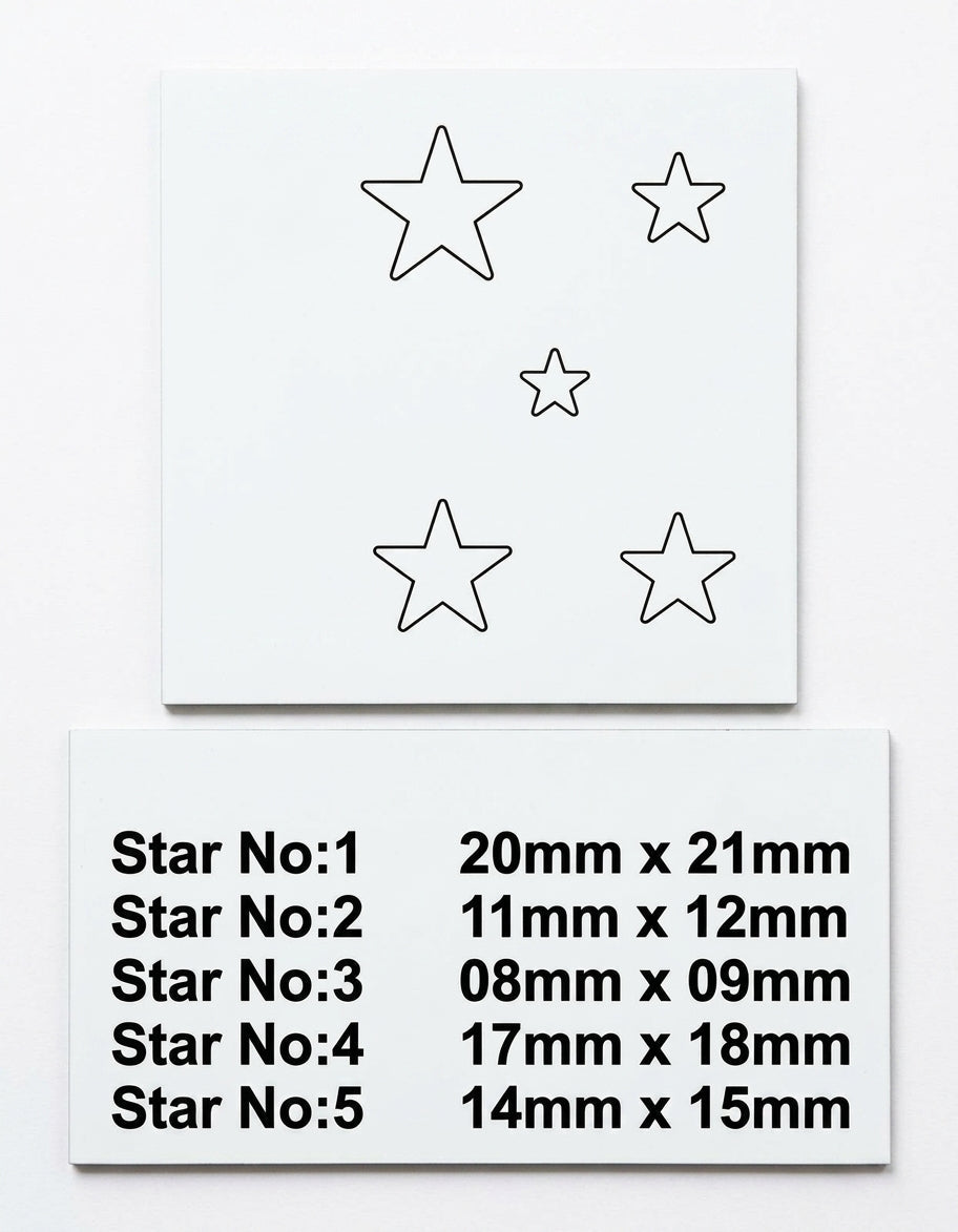 The five steel punches for the star disc cutter set, showing the sharp cutting ends and beveled striking ends.