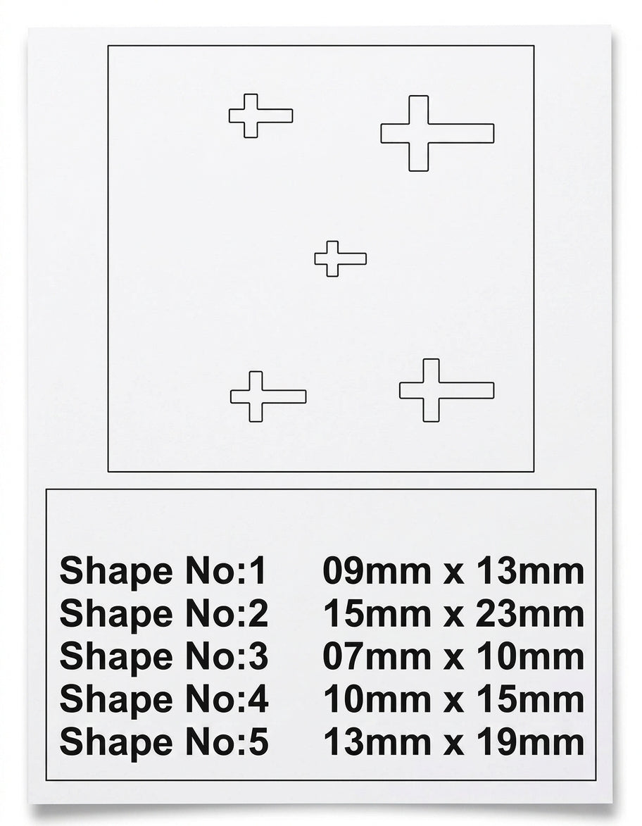 The steel die block with five cross-shaped apertures, viewed from above.