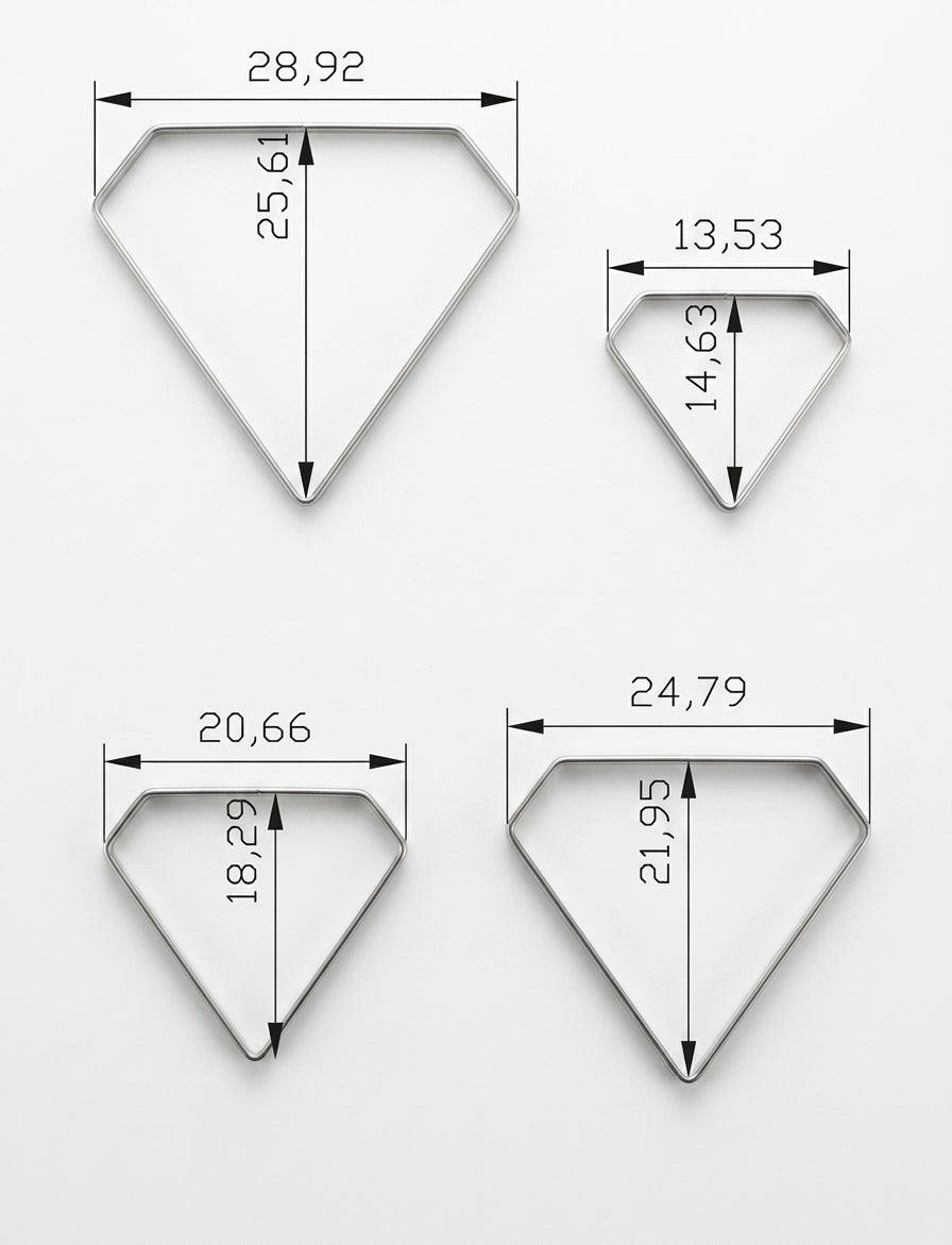 A diagram showing the precise dimensions of each diamond punch in millimetres.