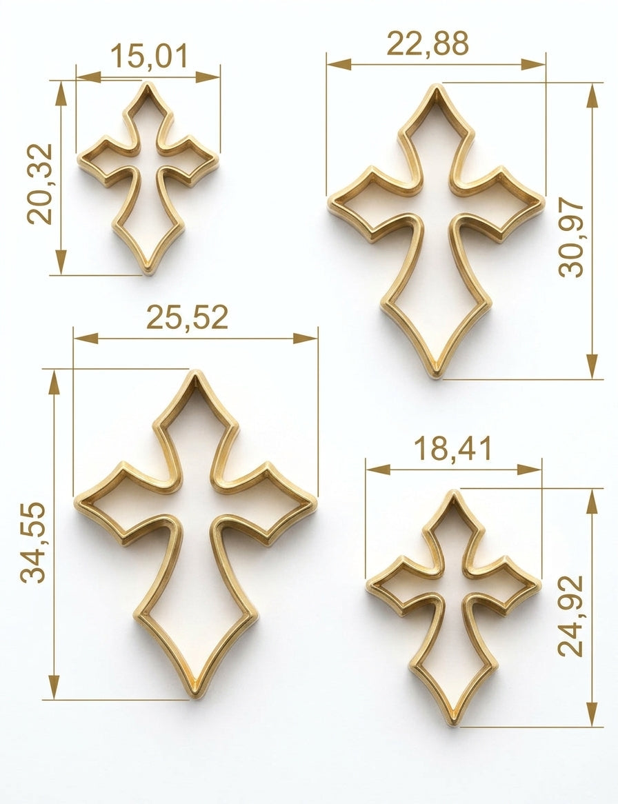 A diagram showing the exact dimensions of the four Gothic Cross punch shapes in millimetres.