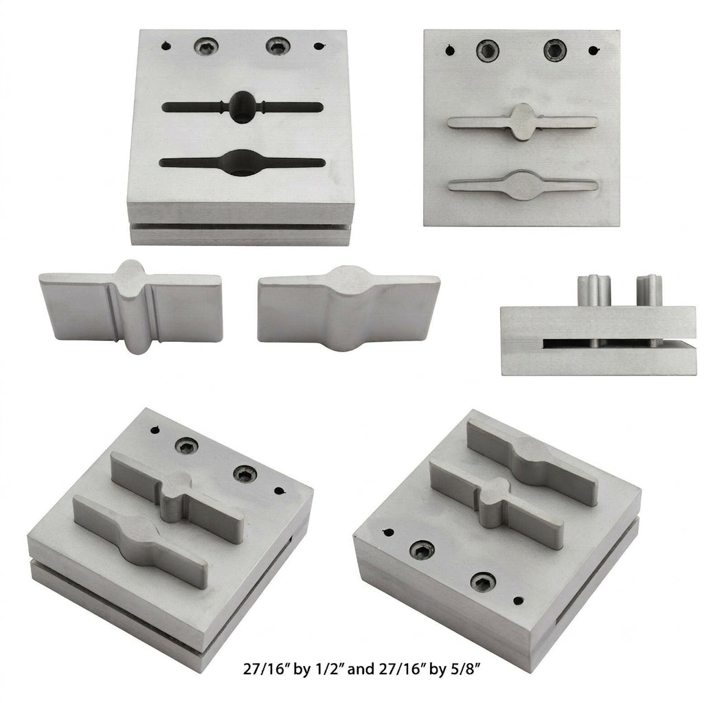 The disc cutter set in use, with a piece of copper sheet positioned in the die block.