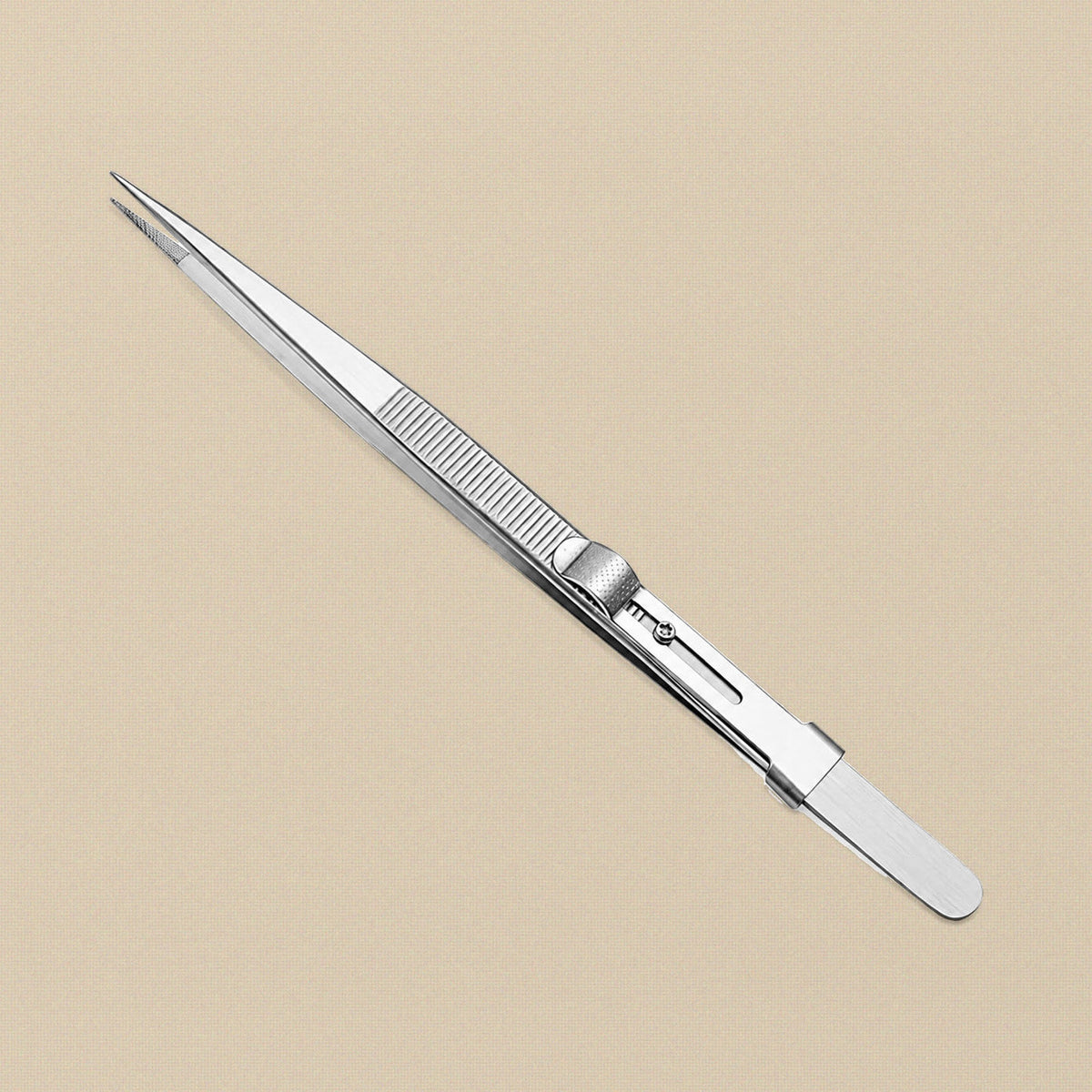 Slide-lock diamond tweezers with fine tips, 6.5 inch, satin stainless steel