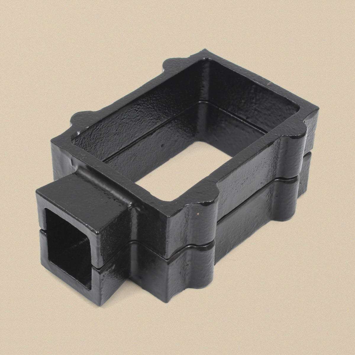 Two-part cast iron mould flask frame assembled, 12.1 x 7.6 x 5.1 cm