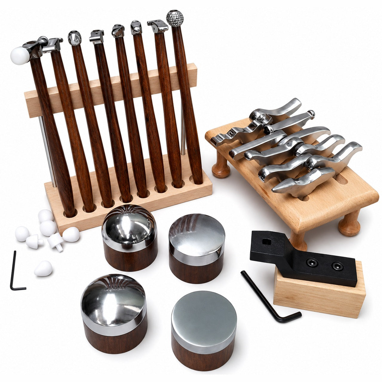 Jewellery Texturing & Forming Set: 8 Hammers & 14 Stakes with Hardwood Handles & Stands