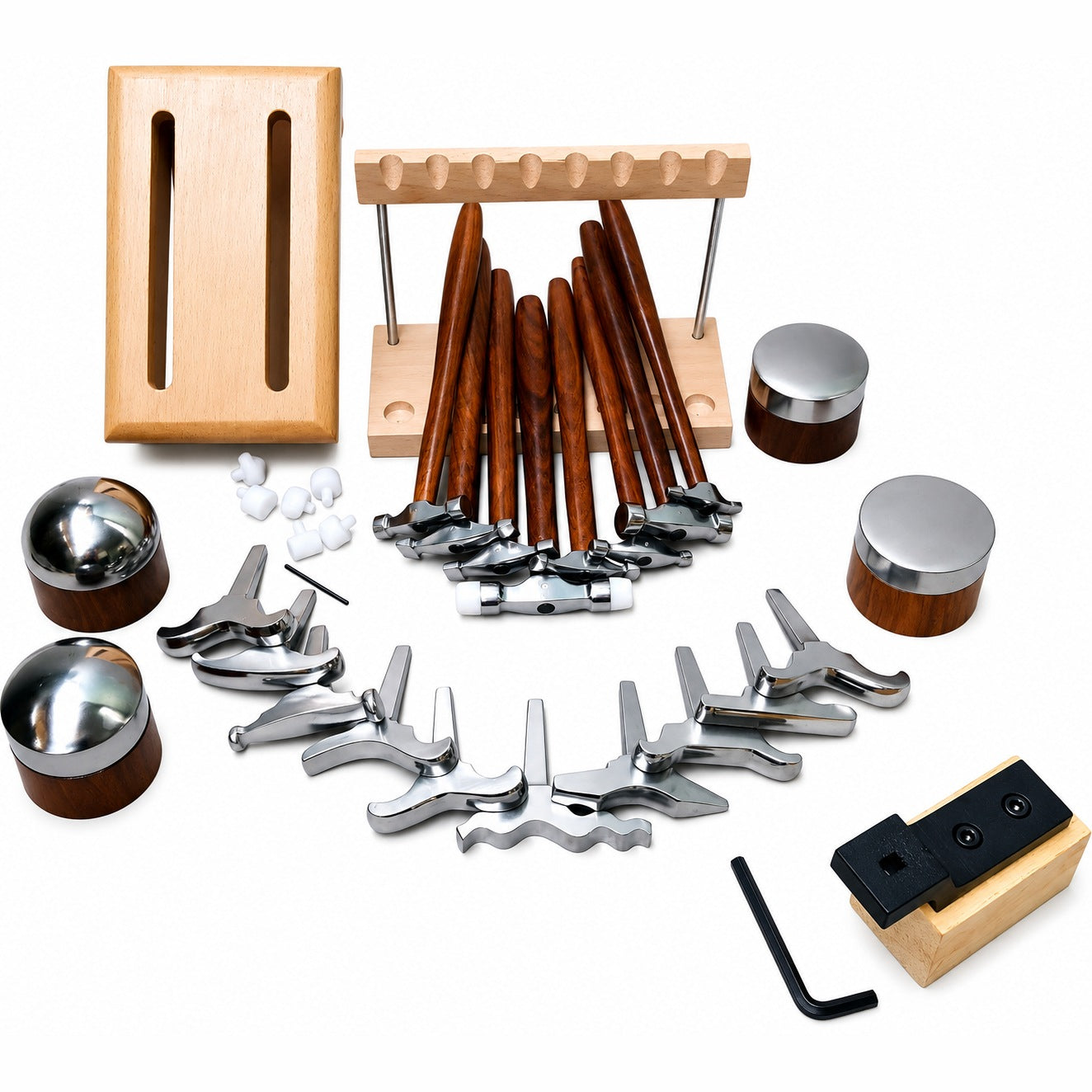 Jewellery Texturing & Forming Set: 8 Hammers & 14 Stakes with Hardwood Handles & Stands