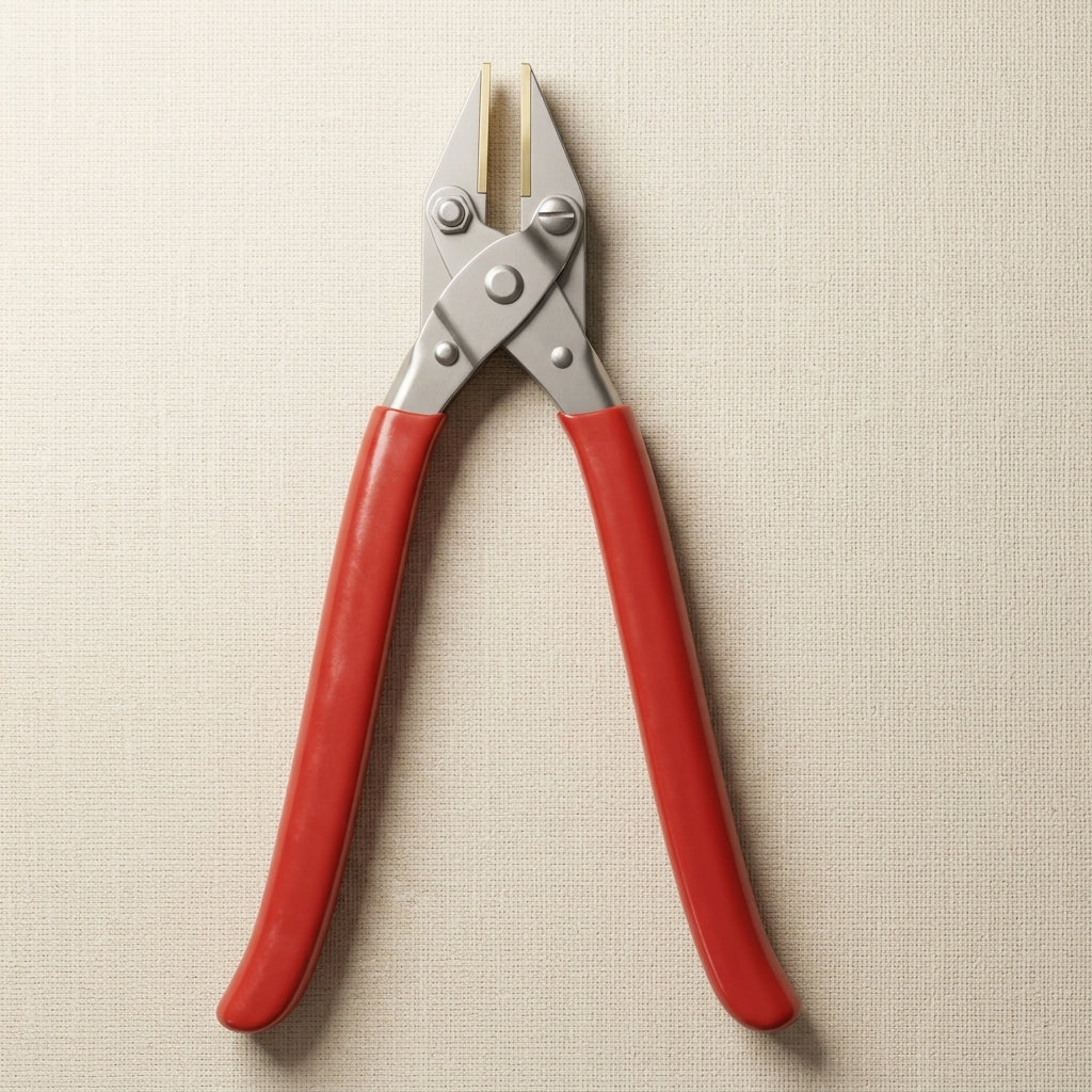 Close-up of the flat brass jaws of the parallel action pliers, 200mm long