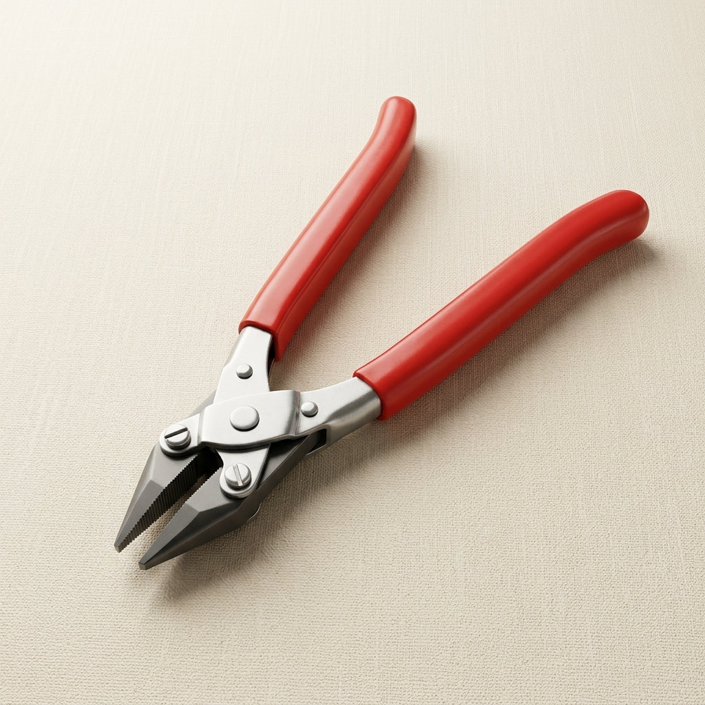 Close-up of the serrated jaws and comfortable PVC handle of parallel action jewellery pliers