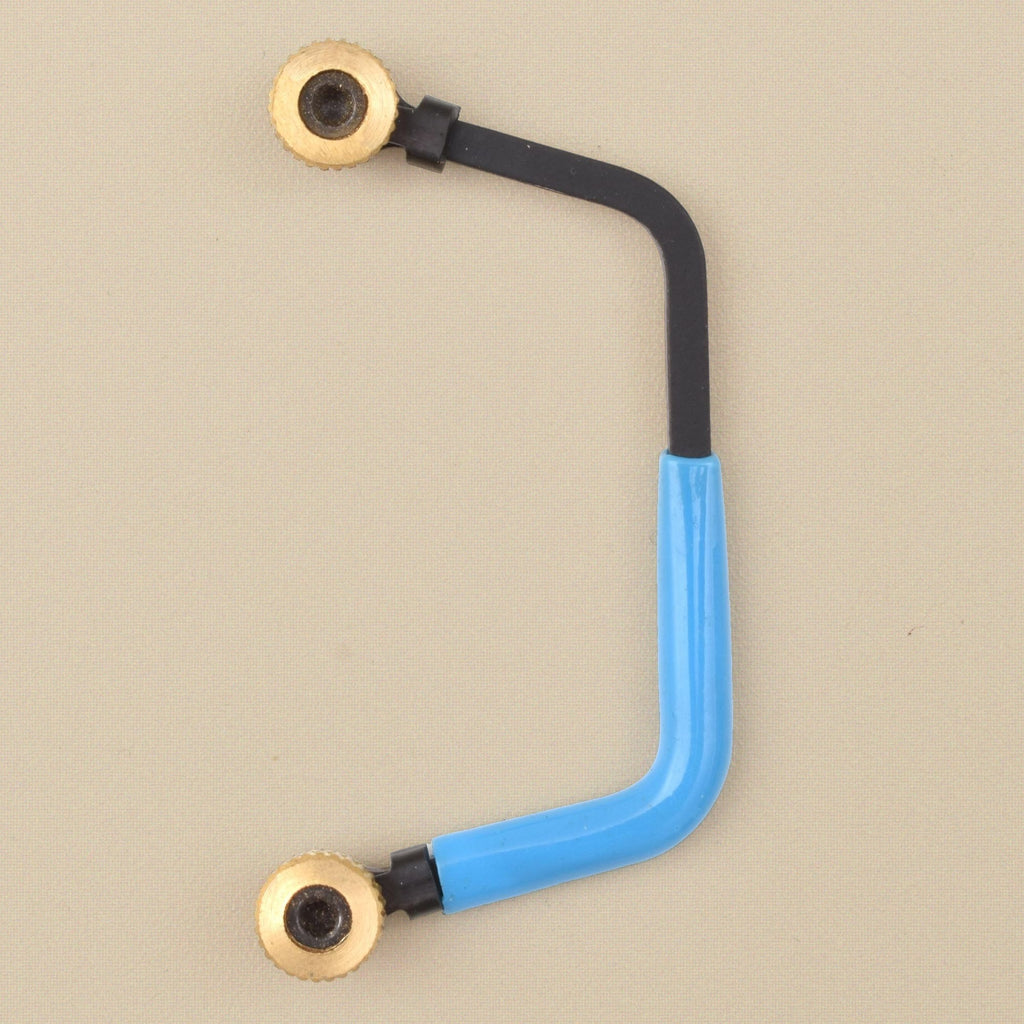 Miniature blue and black saw frame from the front