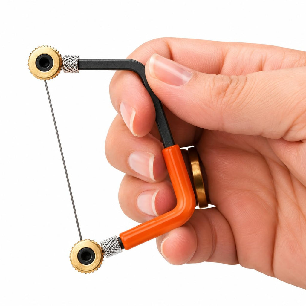 Miniature saw frame held in the hand with a blade fitted