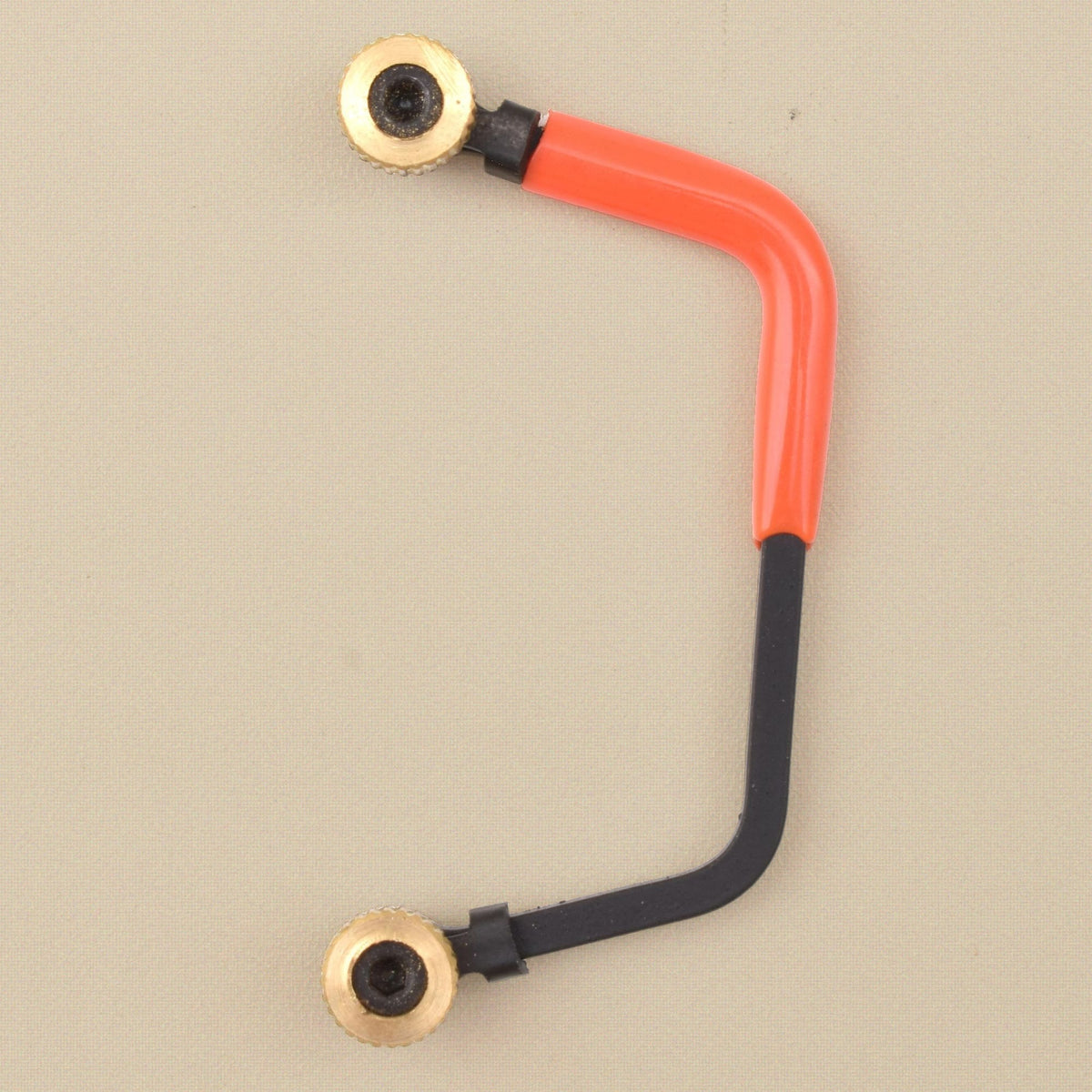Miniature orange and black saw frame from the side