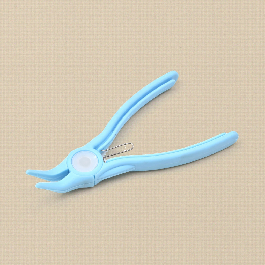 Light blue nylon plastic bent chain nose pliers, 146 mm
