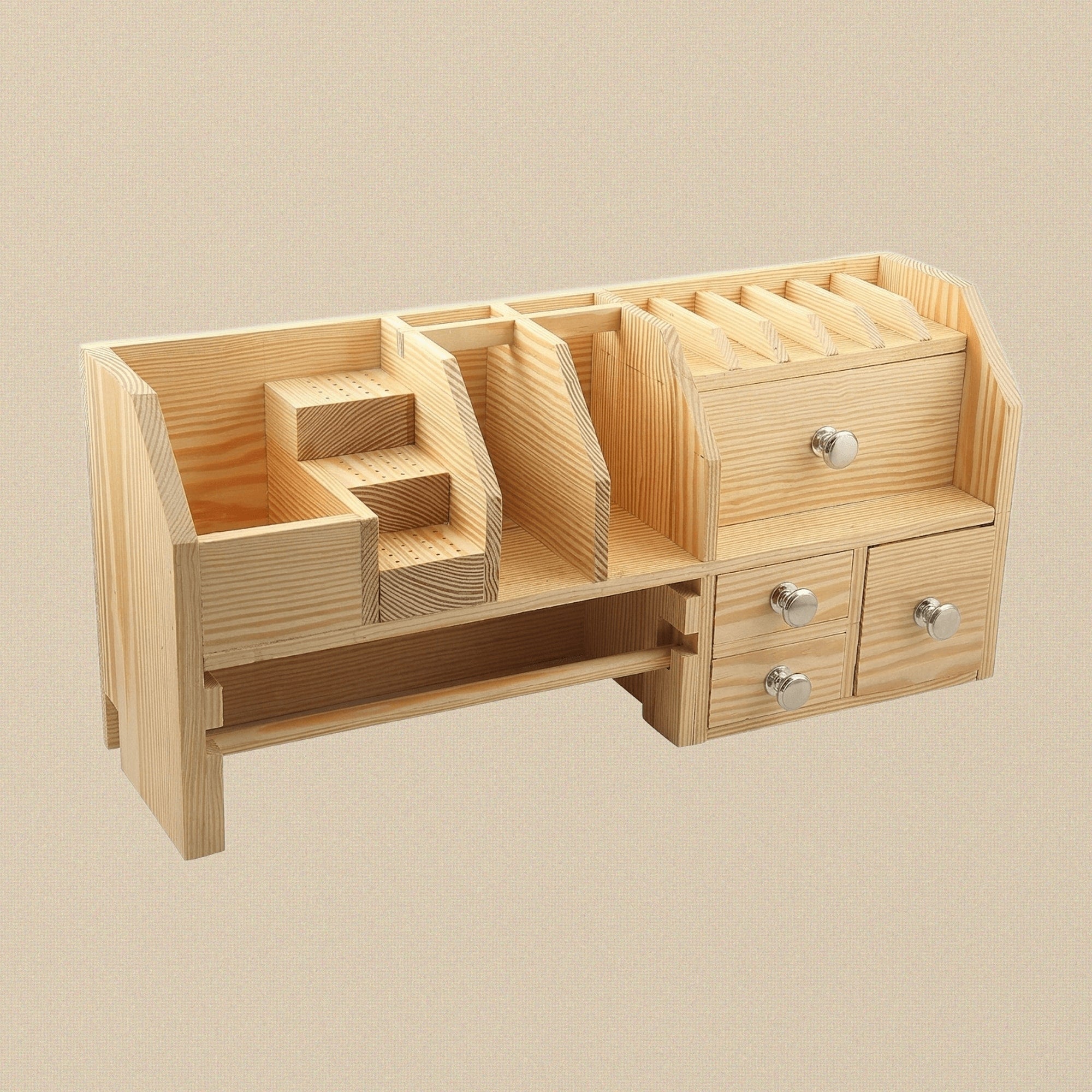 Wooden Bench-Top Jewellery Tool Organiser — Storage Drawers & Compartments