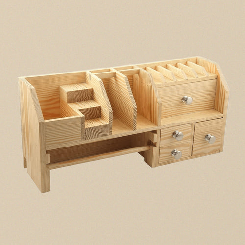 Wooden Bench-Top Jewellery Tool Organiser — Storage Drawers & Compartments
