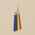 Four diamond-coated bead reamers with blue, red, yellow and green handles