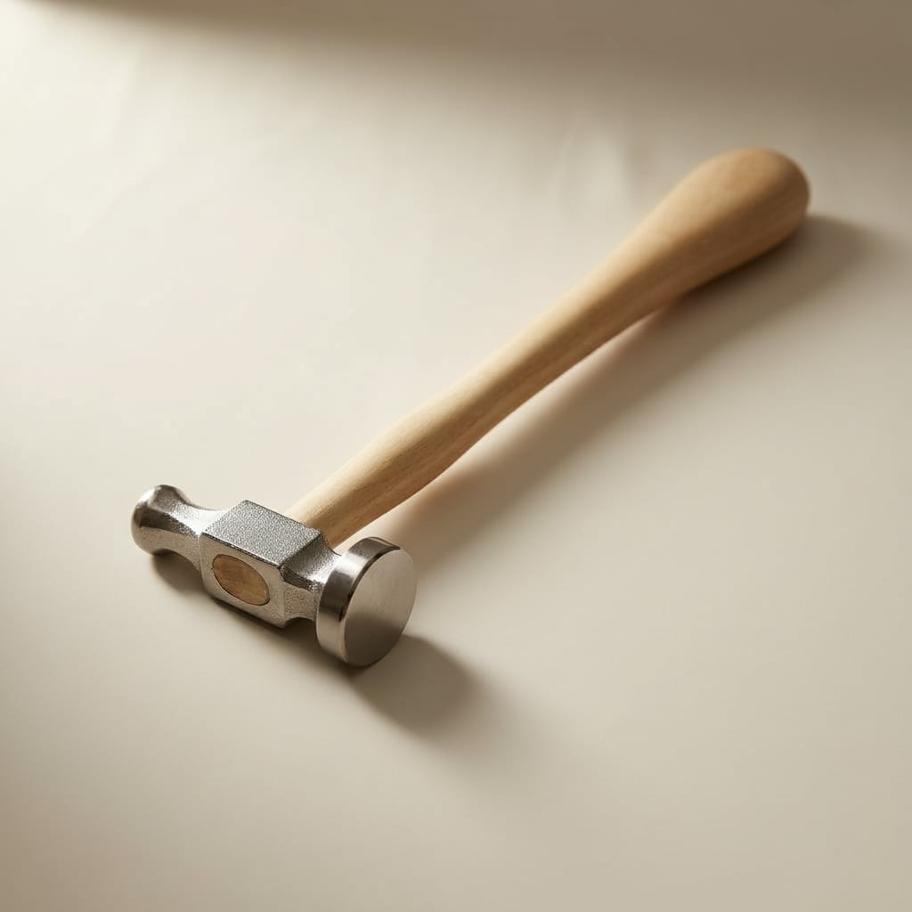 Chasing hammer with 22mm flat metal face and wooden handle for silversmiths
