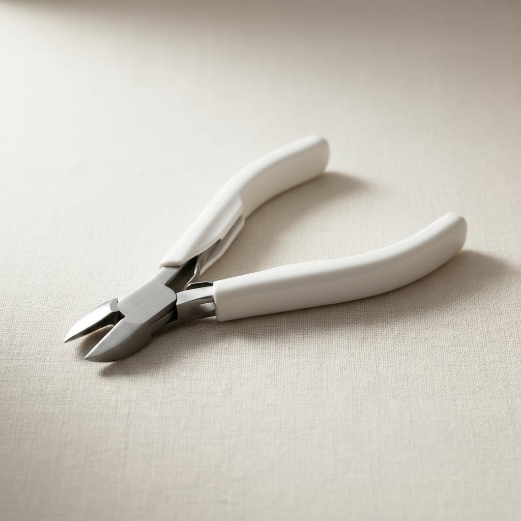 120mm diagonal cutters with white handles for jewellery wire work.